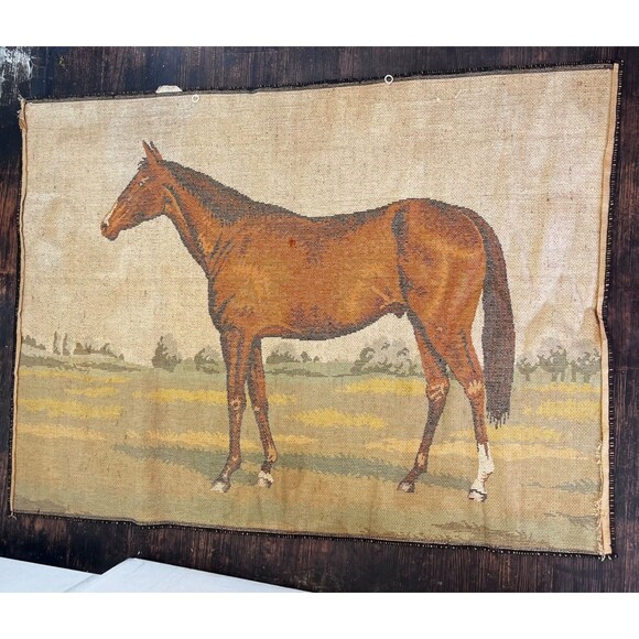 Vintage Thoroughbred Horse Equestrian Throw Rug or Wall Hanging Cottage barn - Picture 8 of 10